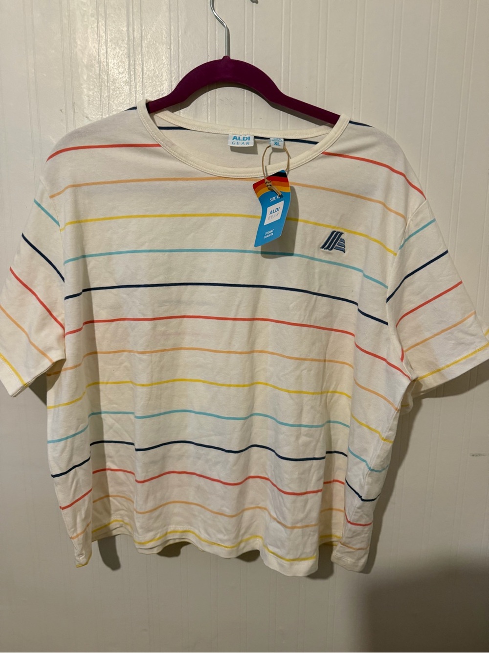 ALDI x Crane & Canopy Striped Cream Tee NWT XL